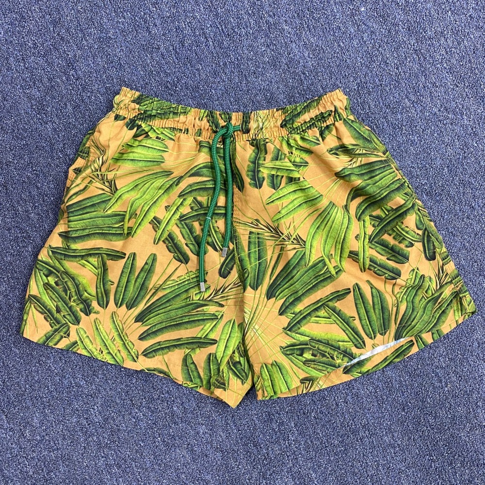 Agua de Coco Swim Trunks Mens Large Tropical Banana Leaf Print Green Yellow